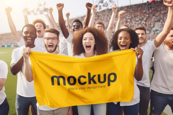 Download Football Fans Hold a Flag Mockup - Flag mockup Collection